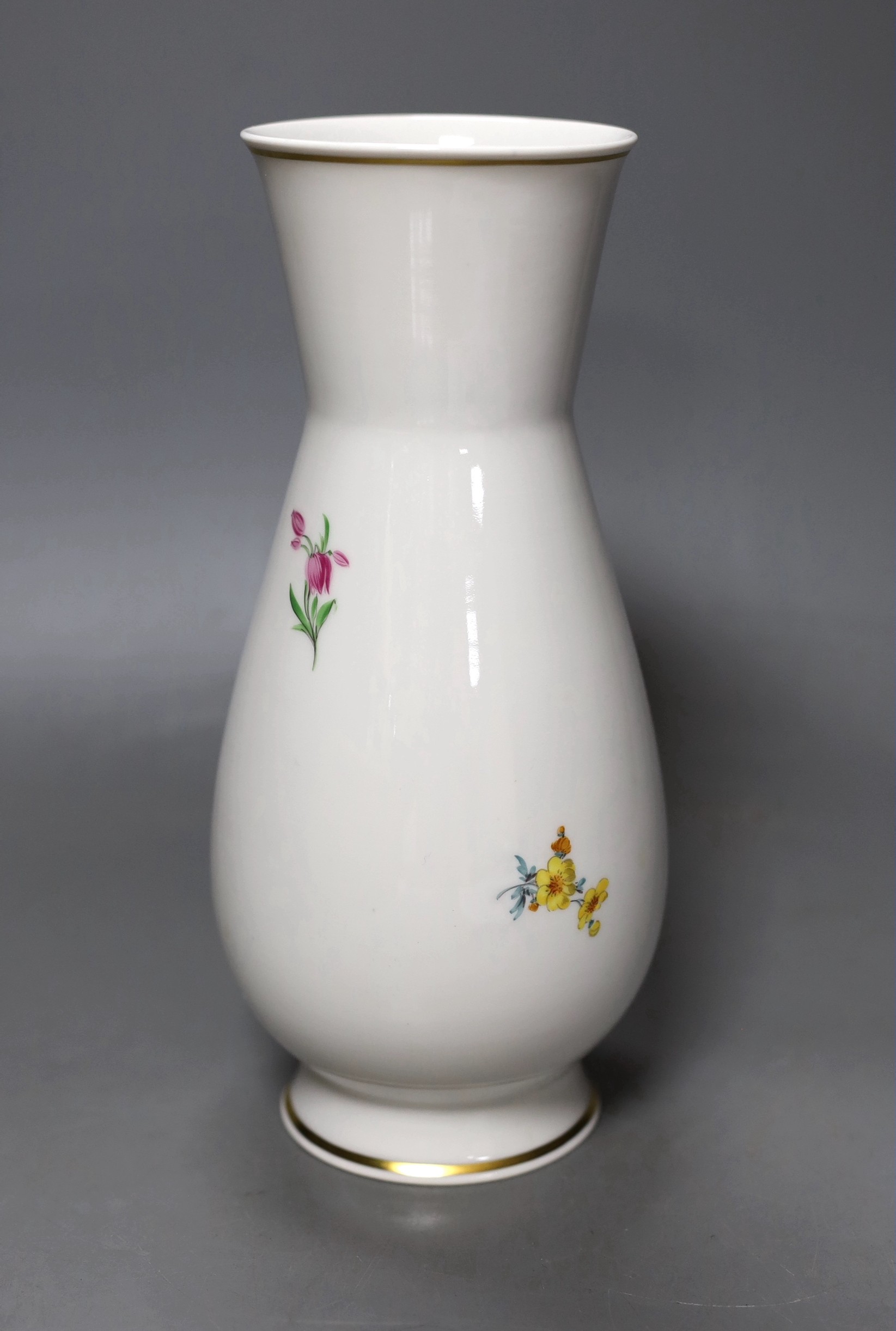 A cased Meissen floral vase, c.1970, 24cm